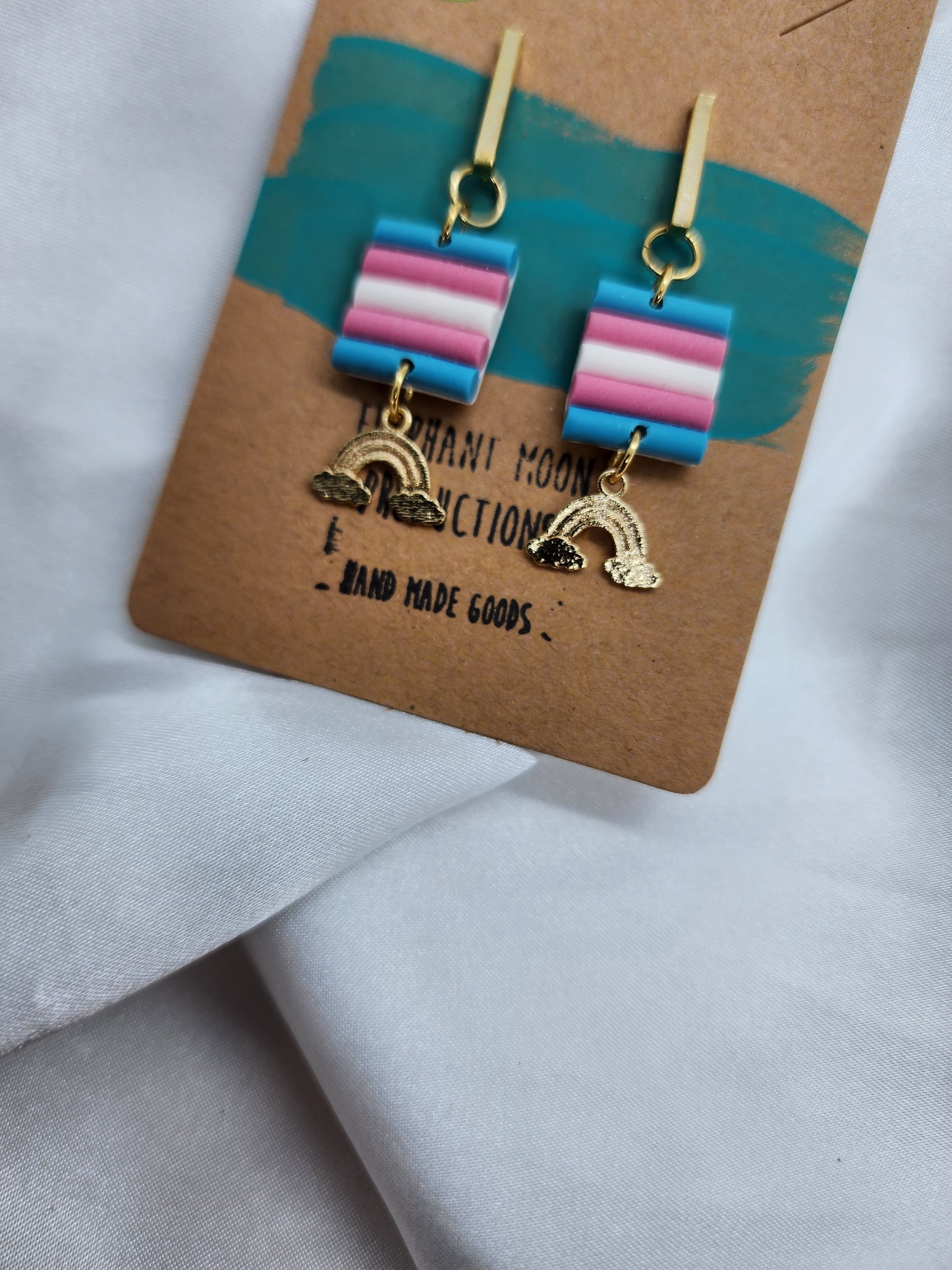 Trans Flag Tiny Gold Rainbows Stud Earrings Hypoallergenic
