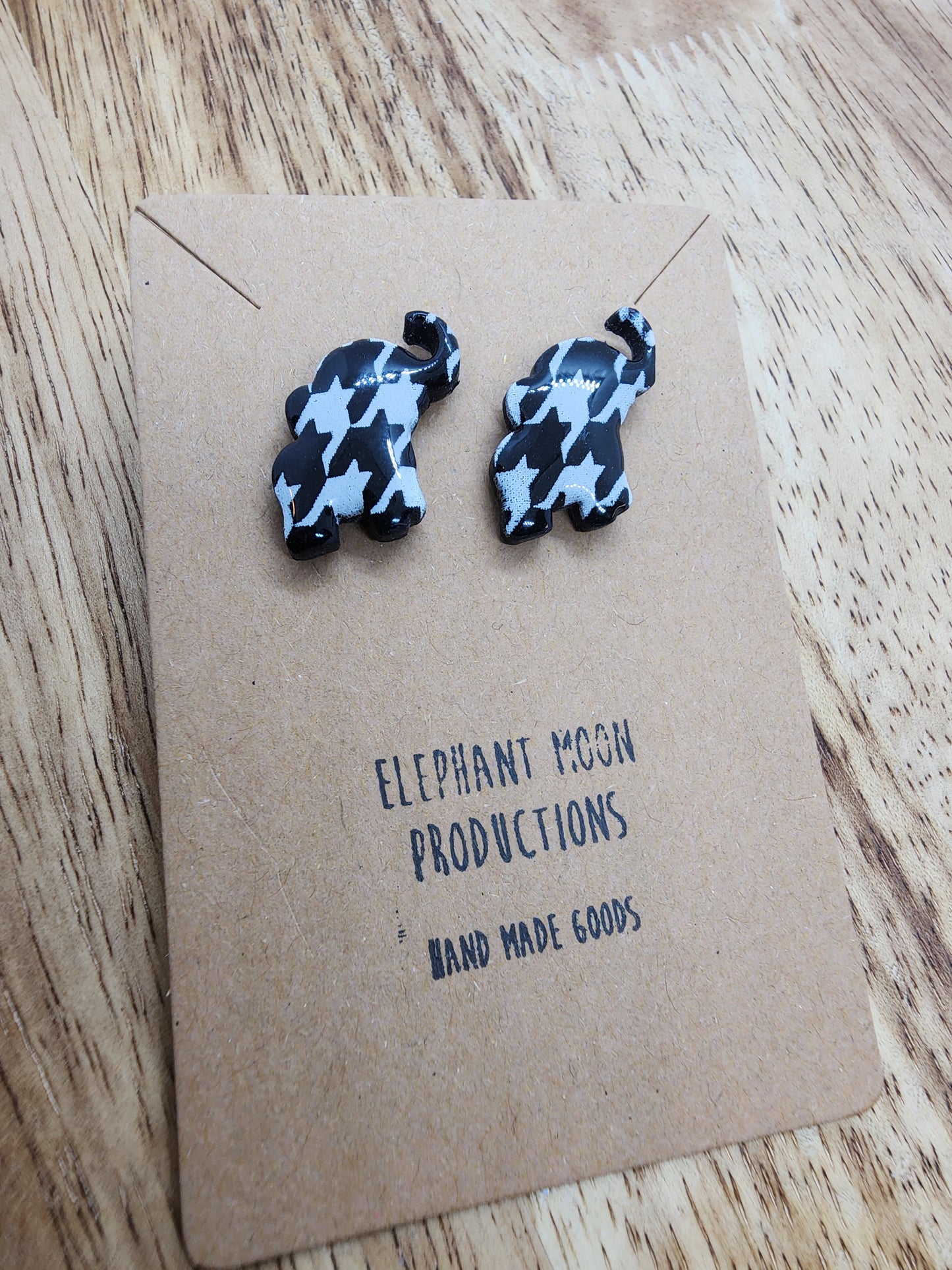 Houndstooth Elephant Stud Earrings