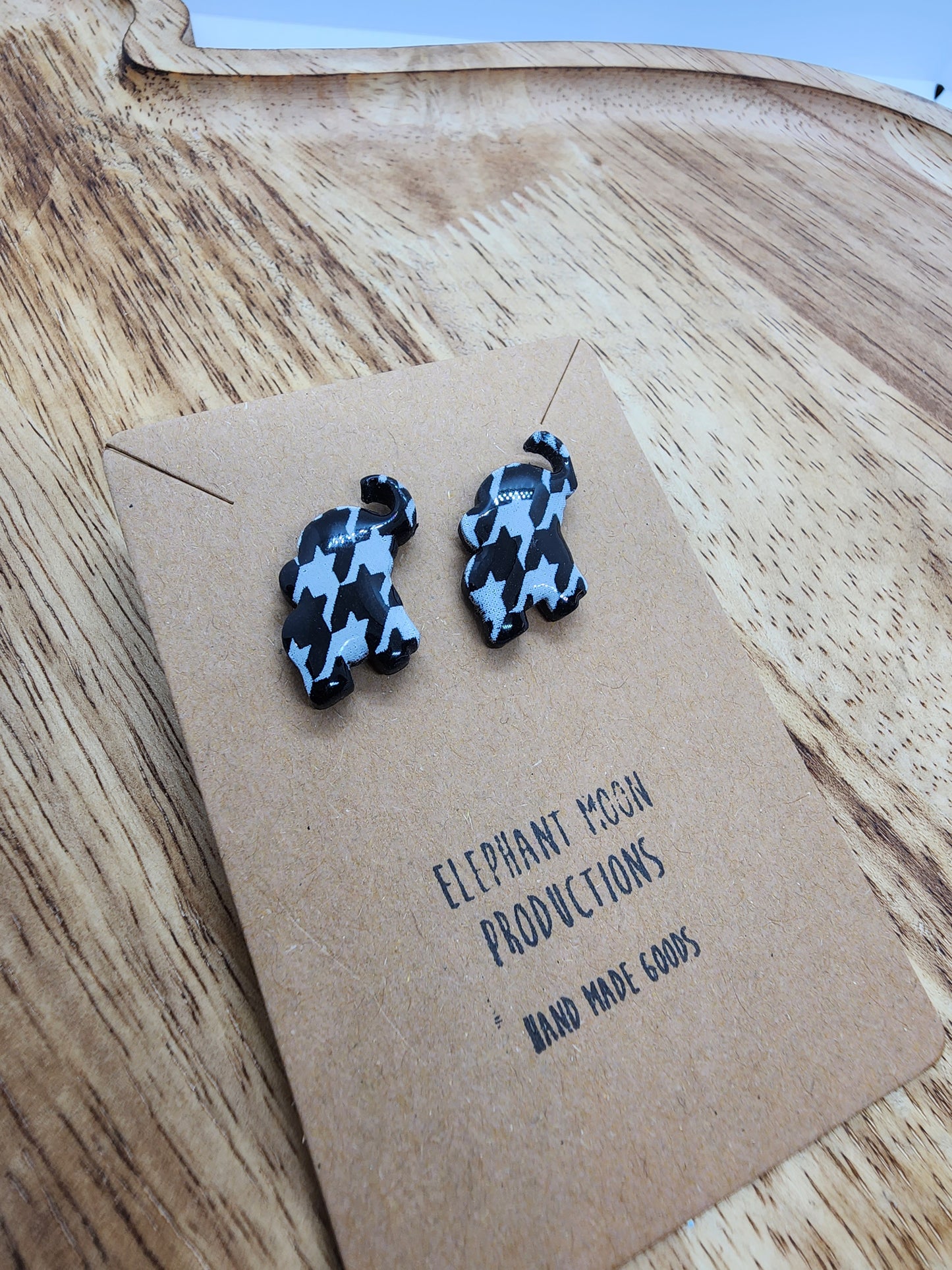 Houndstooth Elephant Stud Earrings