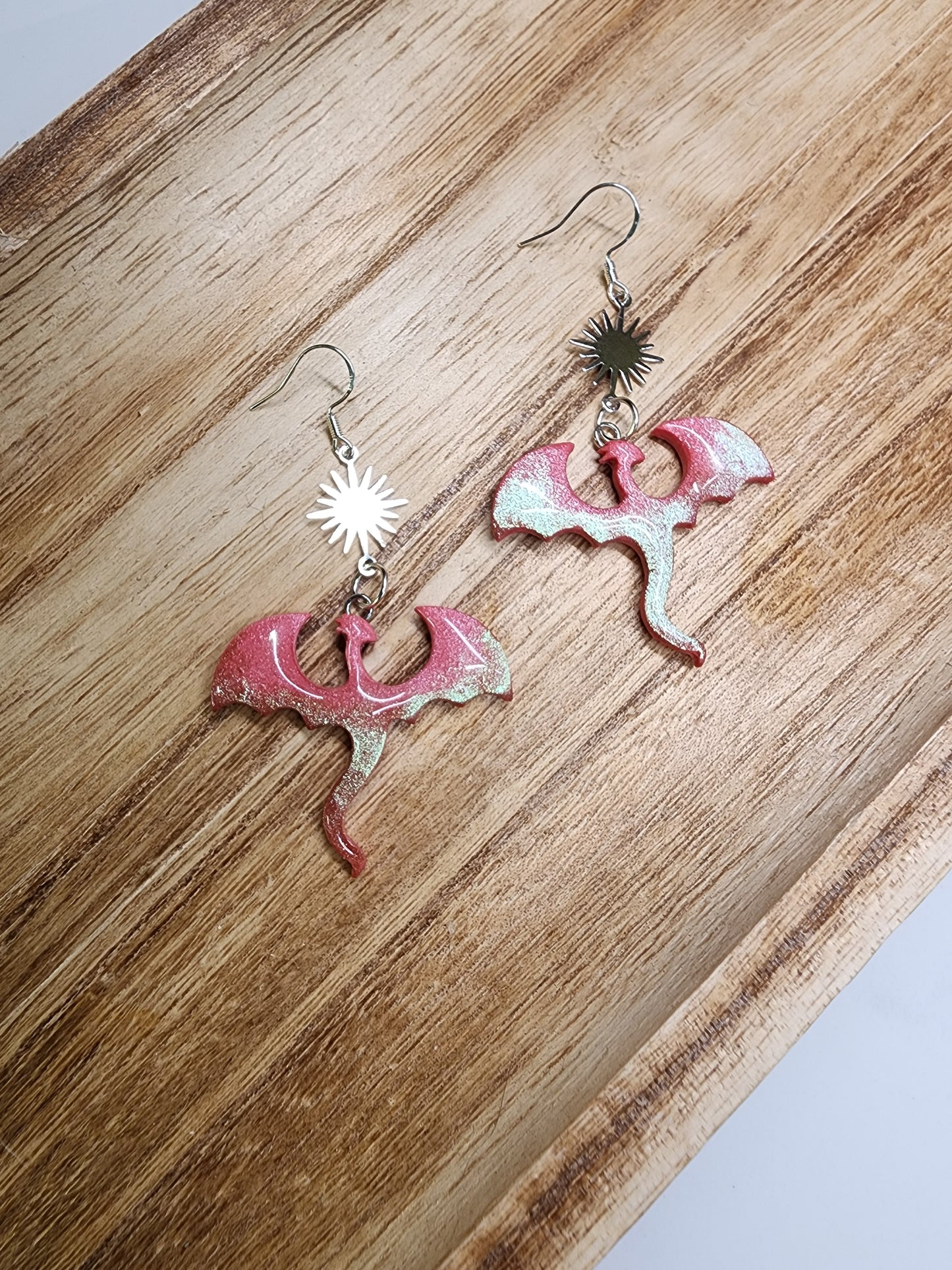 Magical Pink Iridescent Dragon Earrings