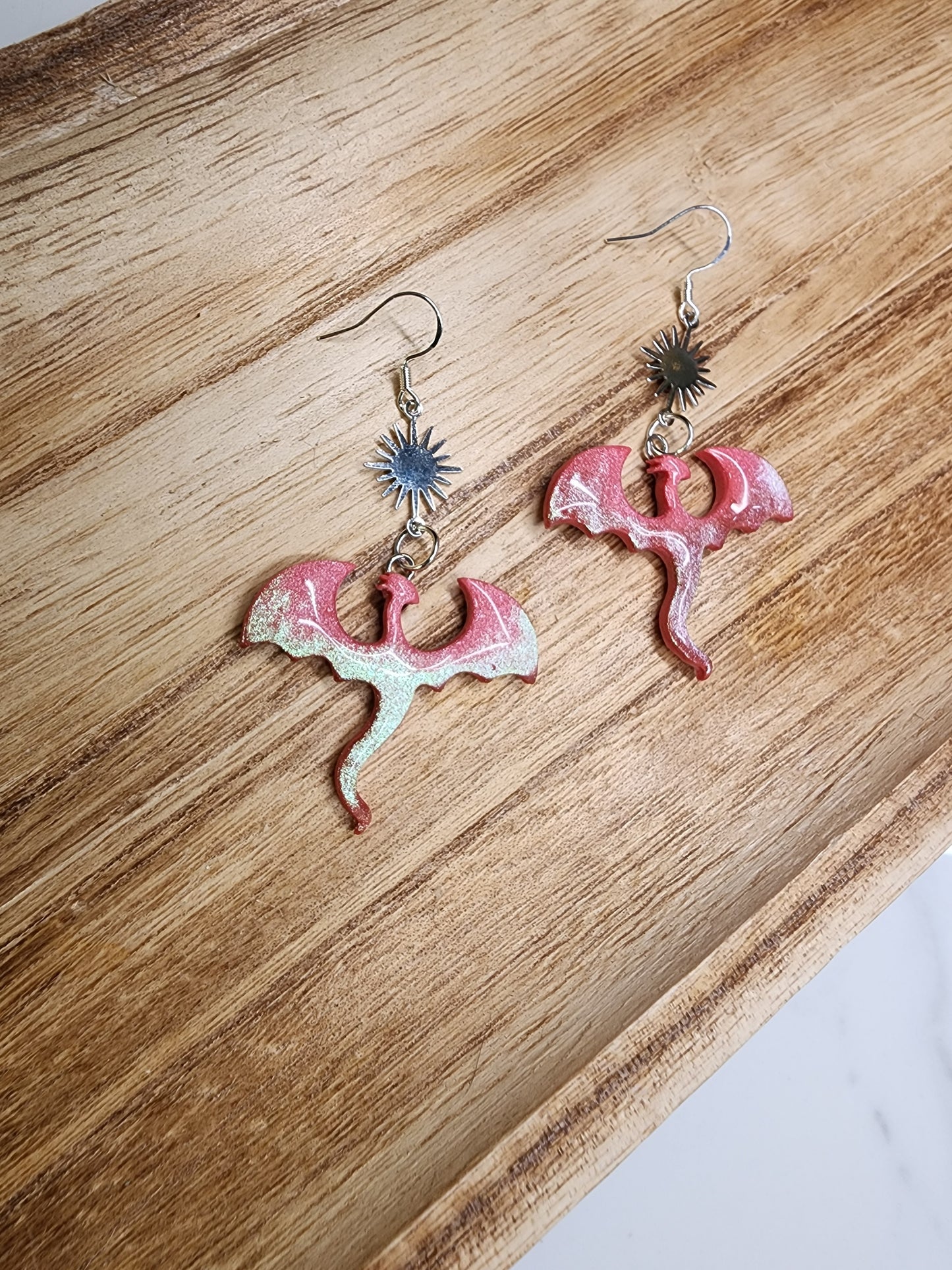 Magical Pink Iridescent Dragon Earrings
