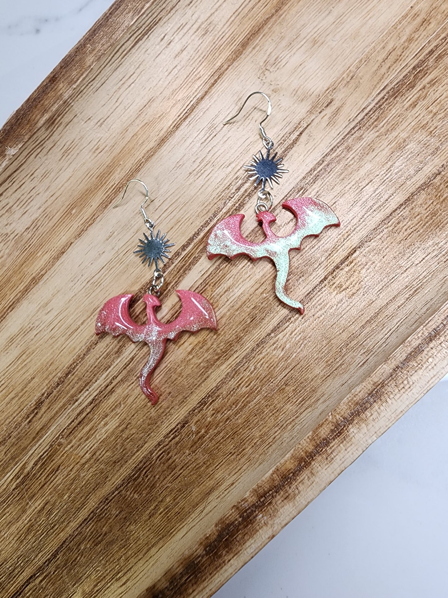 Magical Pink Iridescent Dragon Earrings