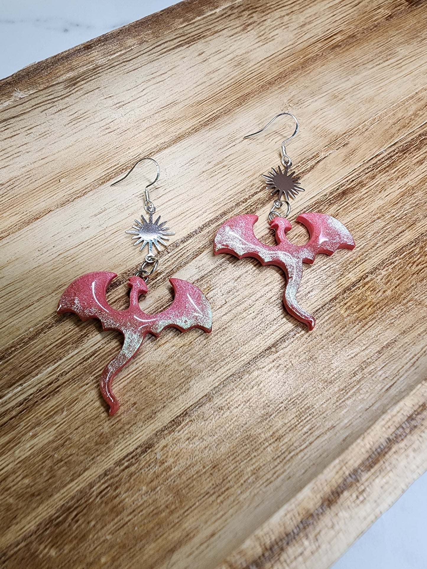 Magical Pink Iridescent Dragon Earrings