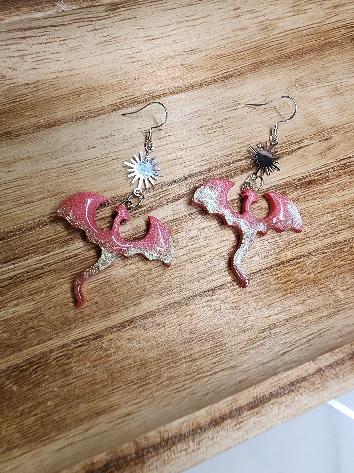 Magical Pink Iridescent Dragon Earrings