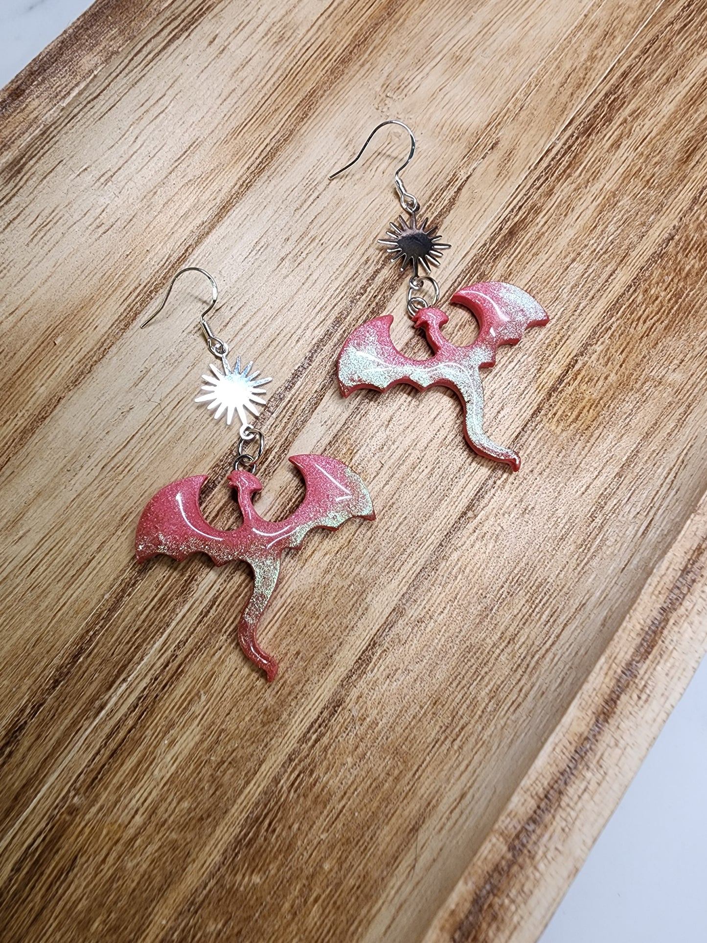 Magical Pink Iridescent Dragon Earrings