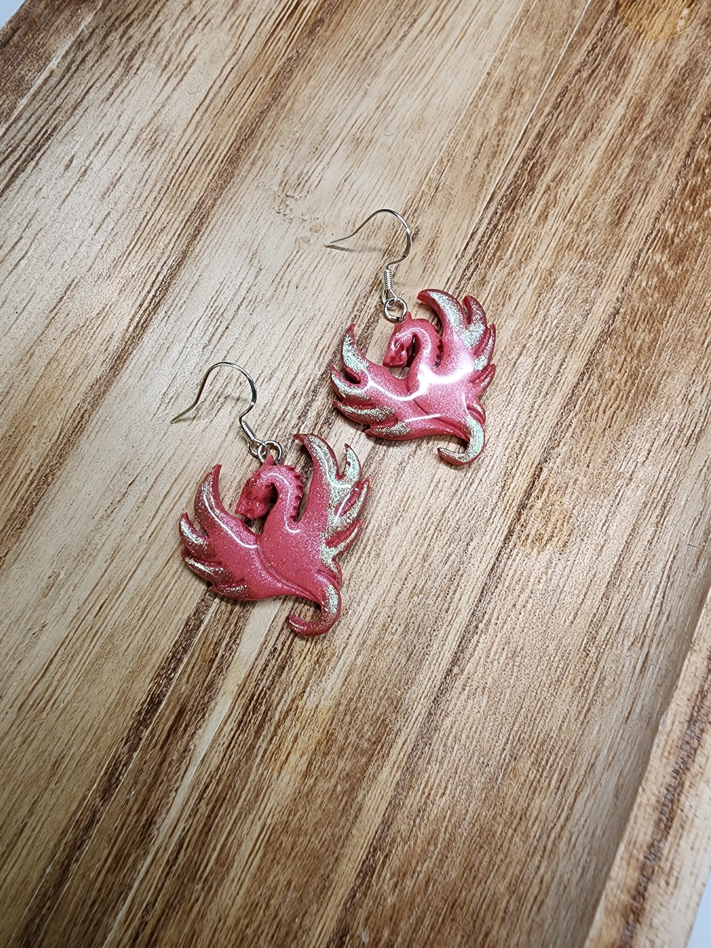 Pink Dragon Iridescent Earrings
