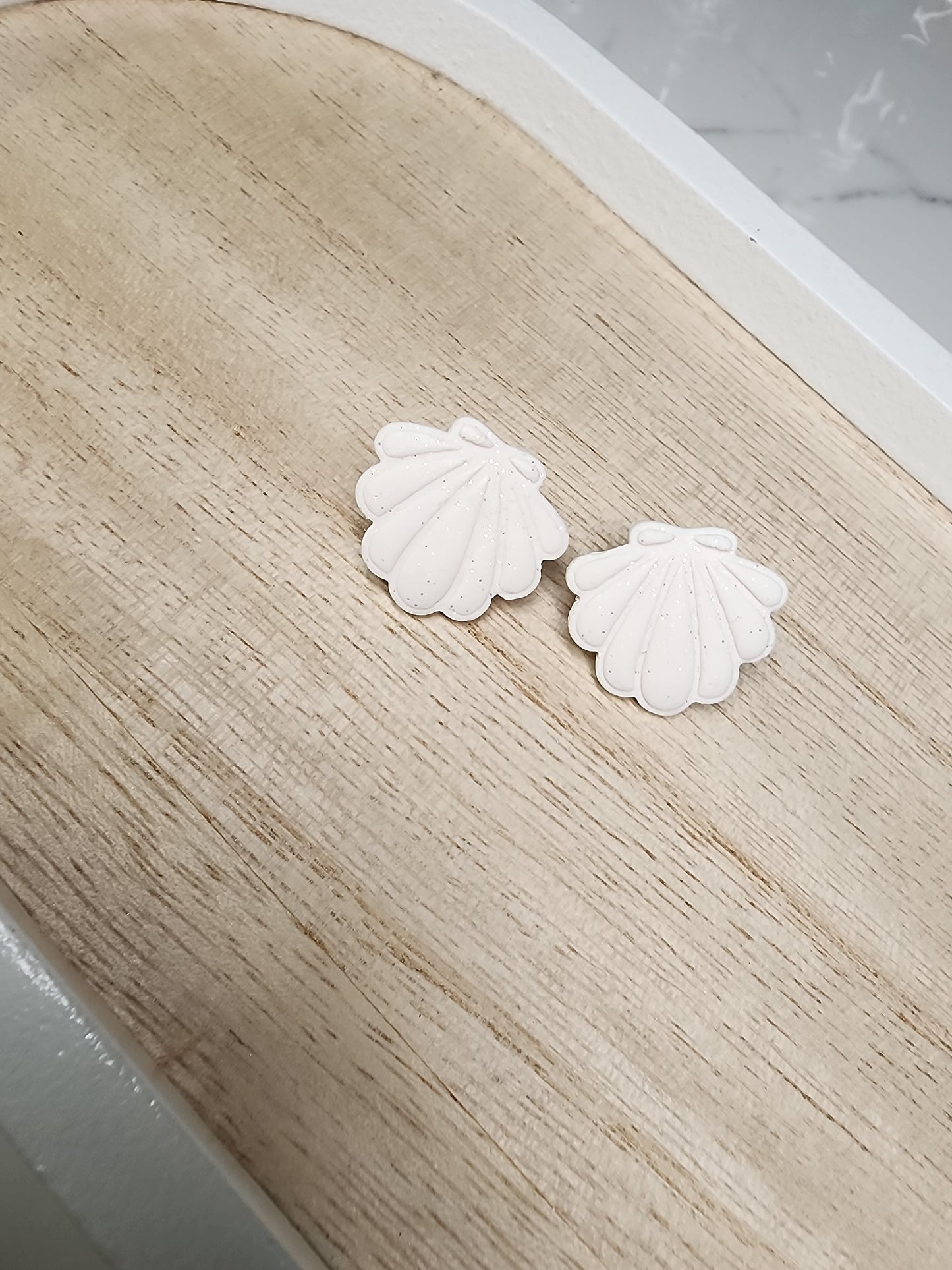 Glittery White Seashell Stud Earrings