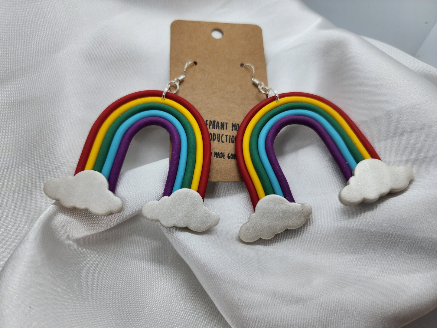 Giant Rainbow & Cloud Clay Earrings