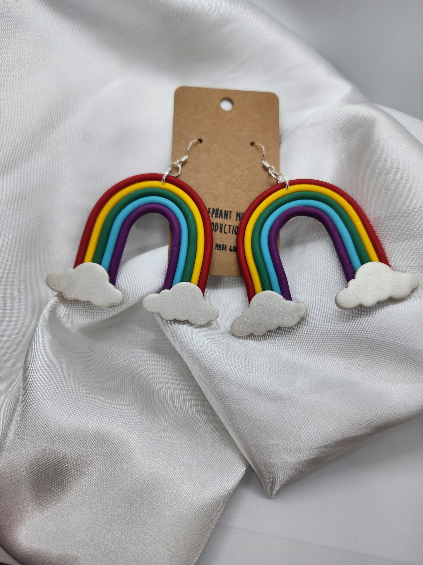 Giant Rainbow & Cloud Clay Earrings