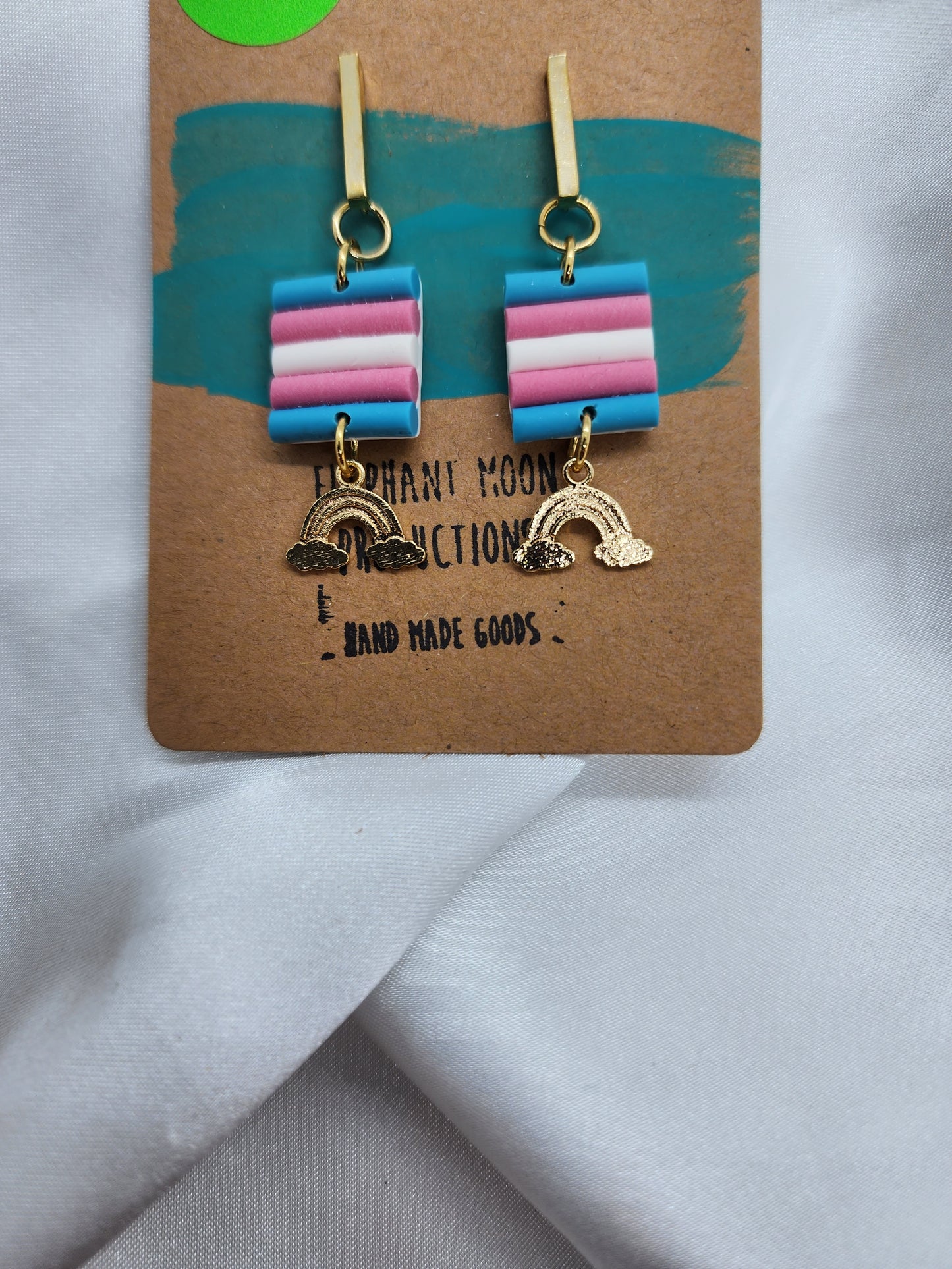 Trans Flag Tiny Gold Rainbows Stud Earrings Hypoallergenic