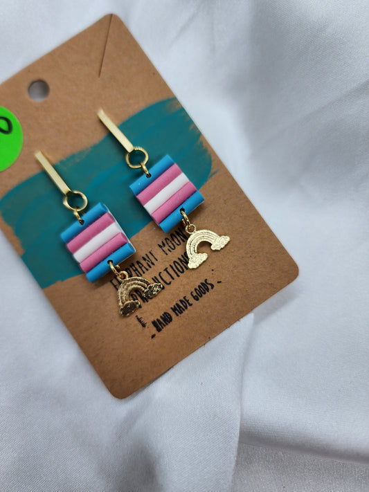 Trans Flag Tiny Gold Rainbows Stud Earrings Hypoallergenic