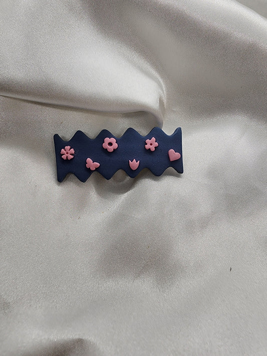 Blue and pink floral butterfly hair clip