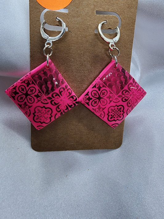 Pink Tile Leverback Earrings