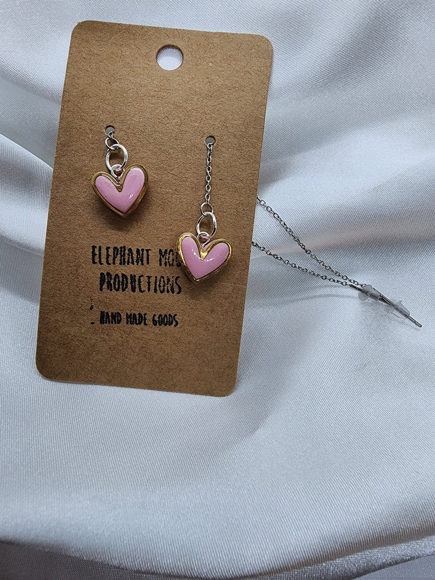 Pink Heart Threader Earrings