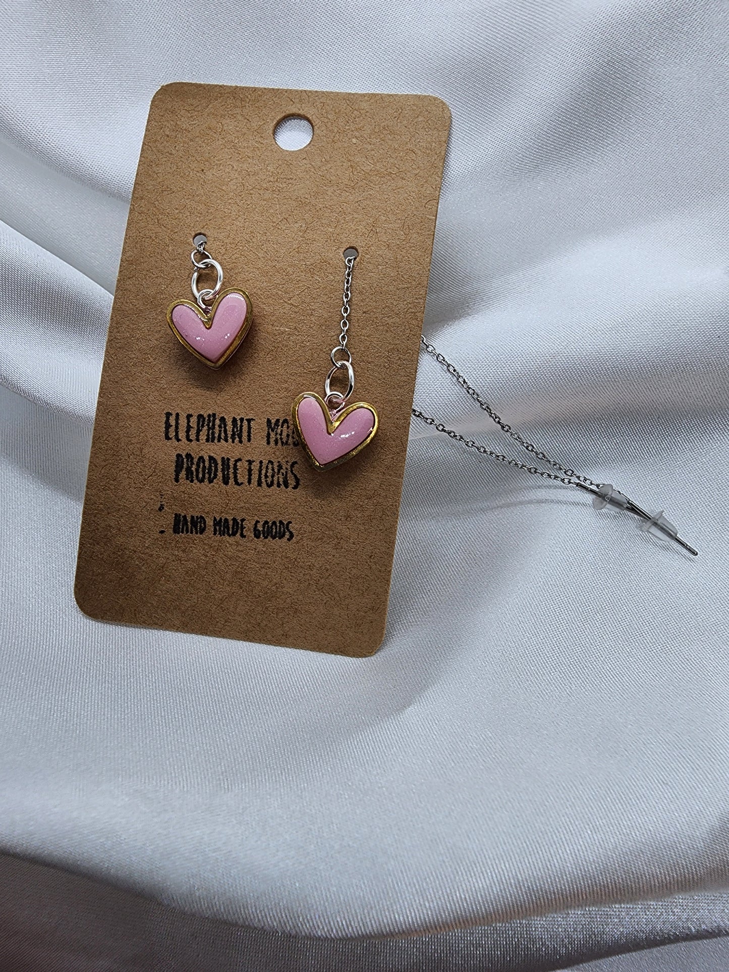 Pink Heart Threader Earrings