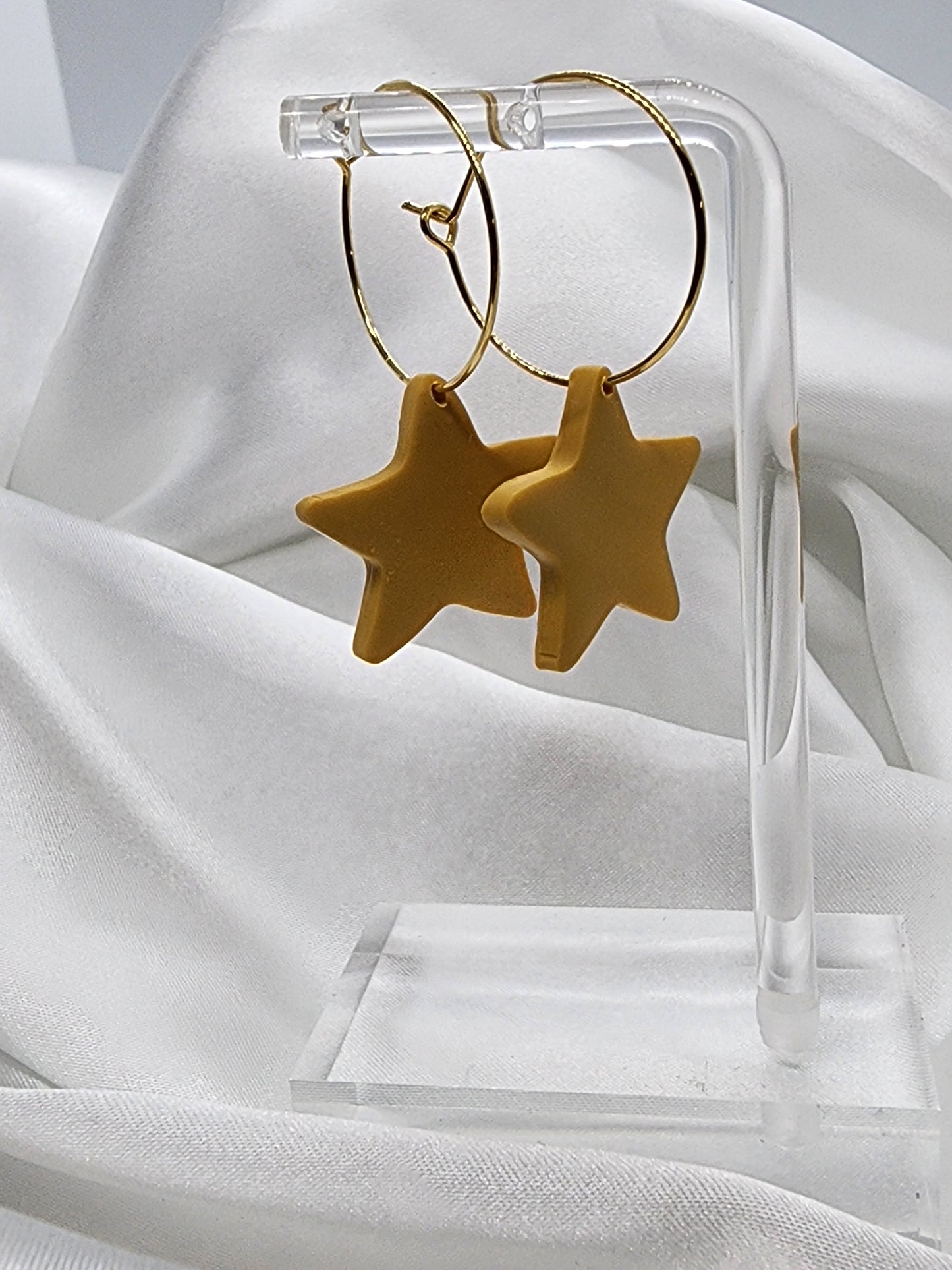 Yellow Star on Gold Hoops