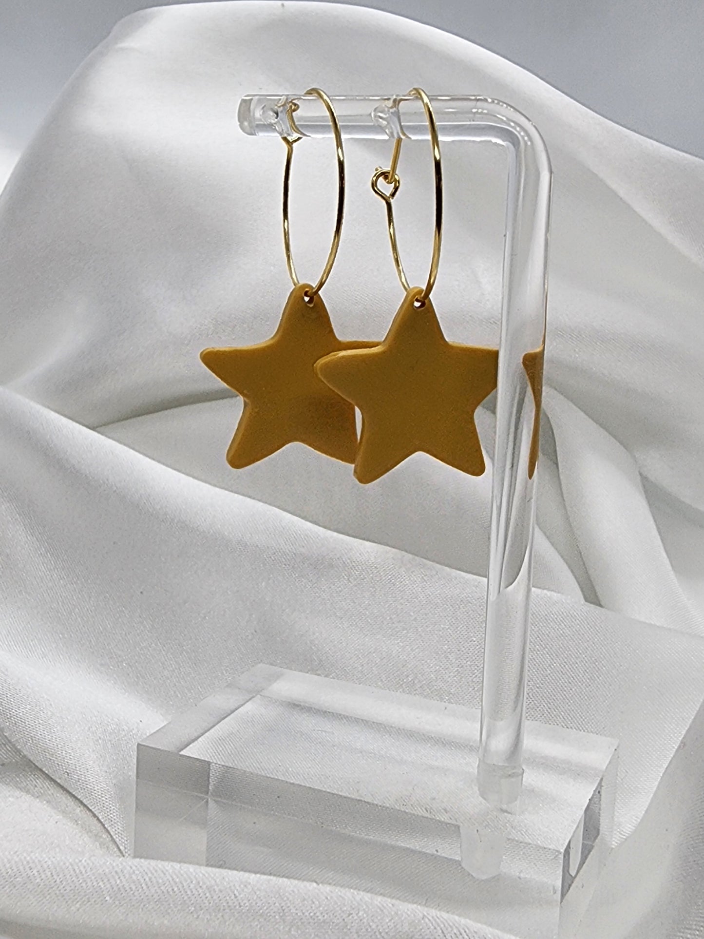 Yellow Star on Gold Hoops
