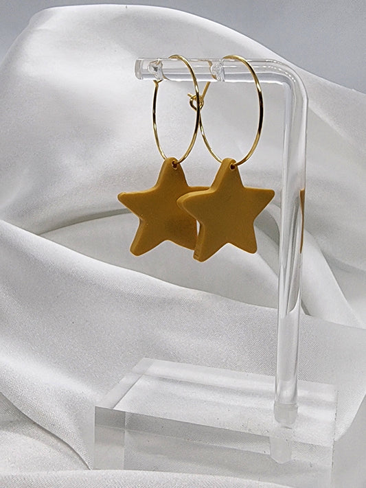 Yellow Star on Gold Hoops