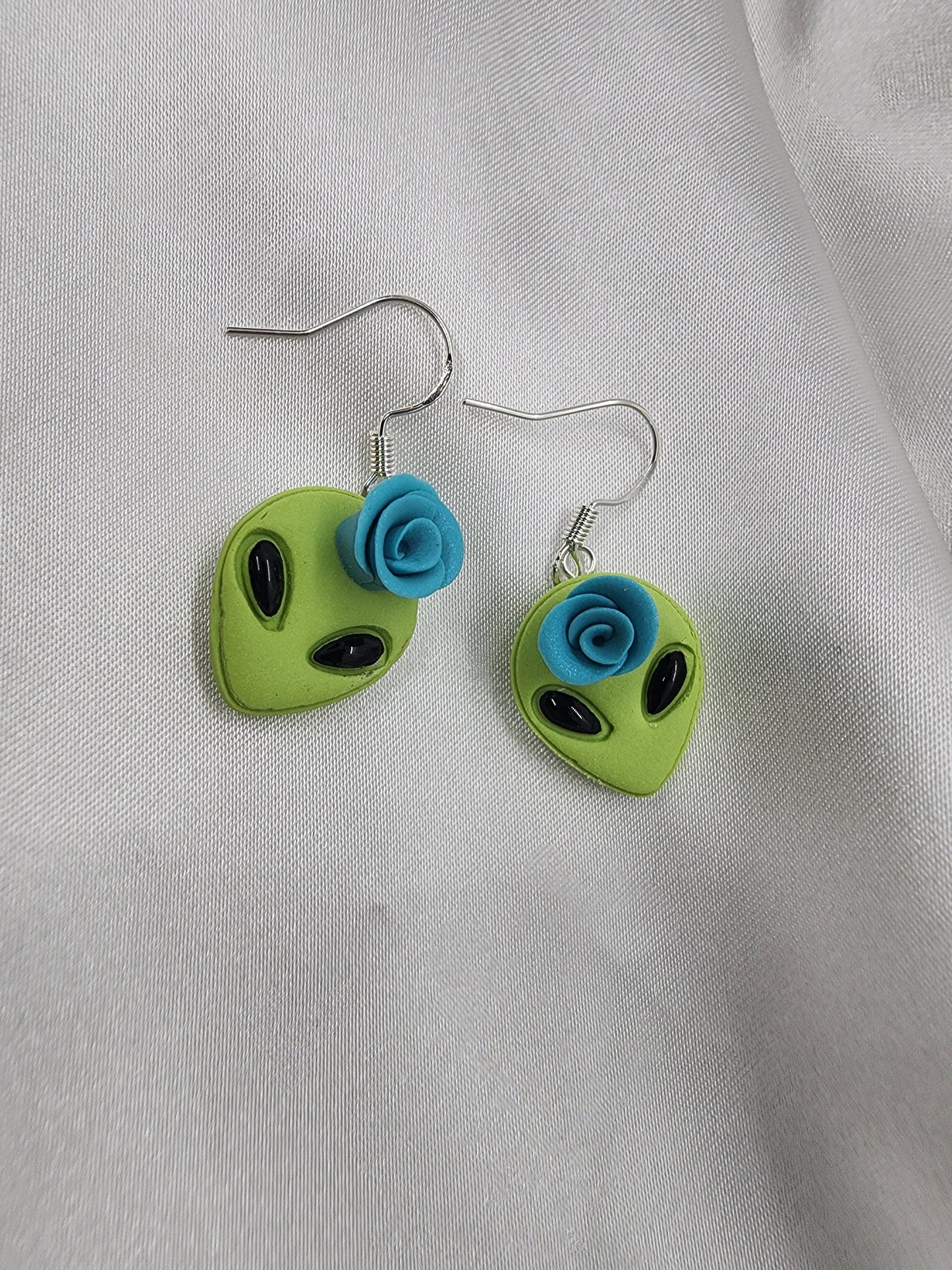 Aliens with Blue Rose Earrings