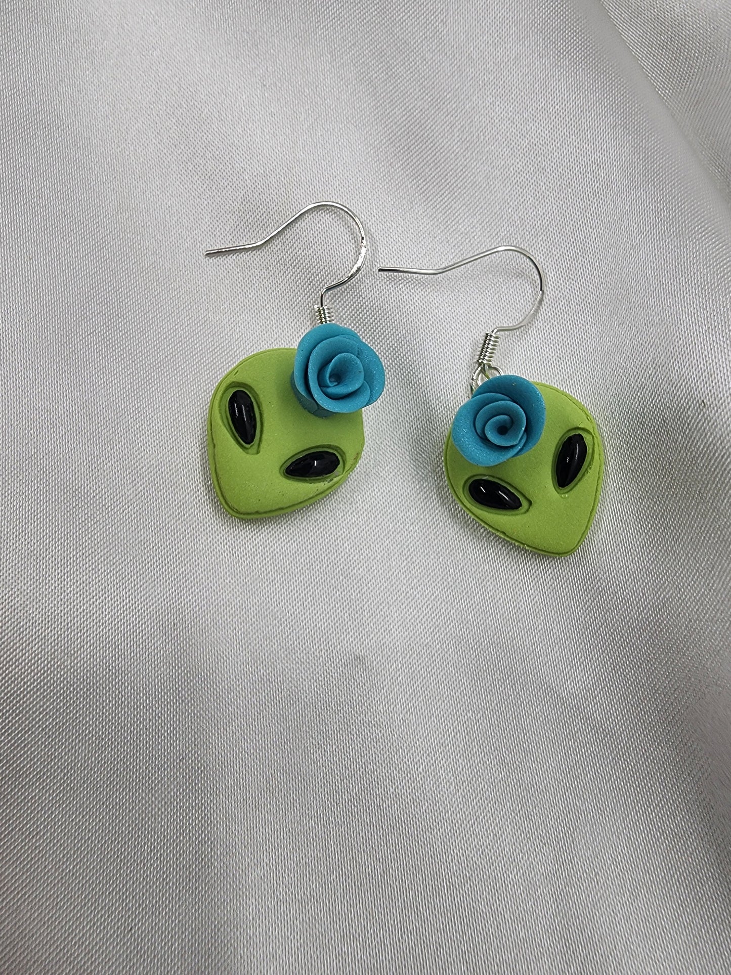 Aliens with Blue Rose Earrings