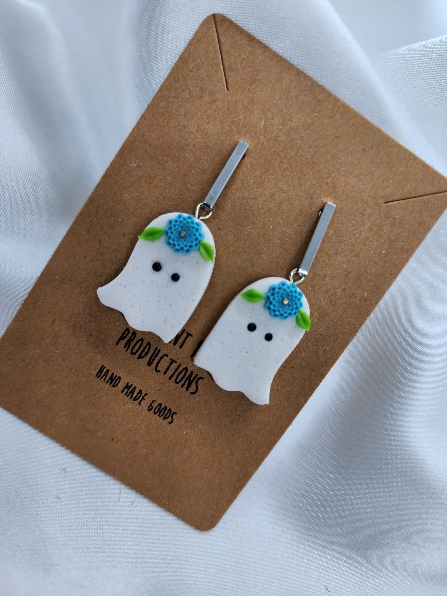 Blue floral ghost earrings