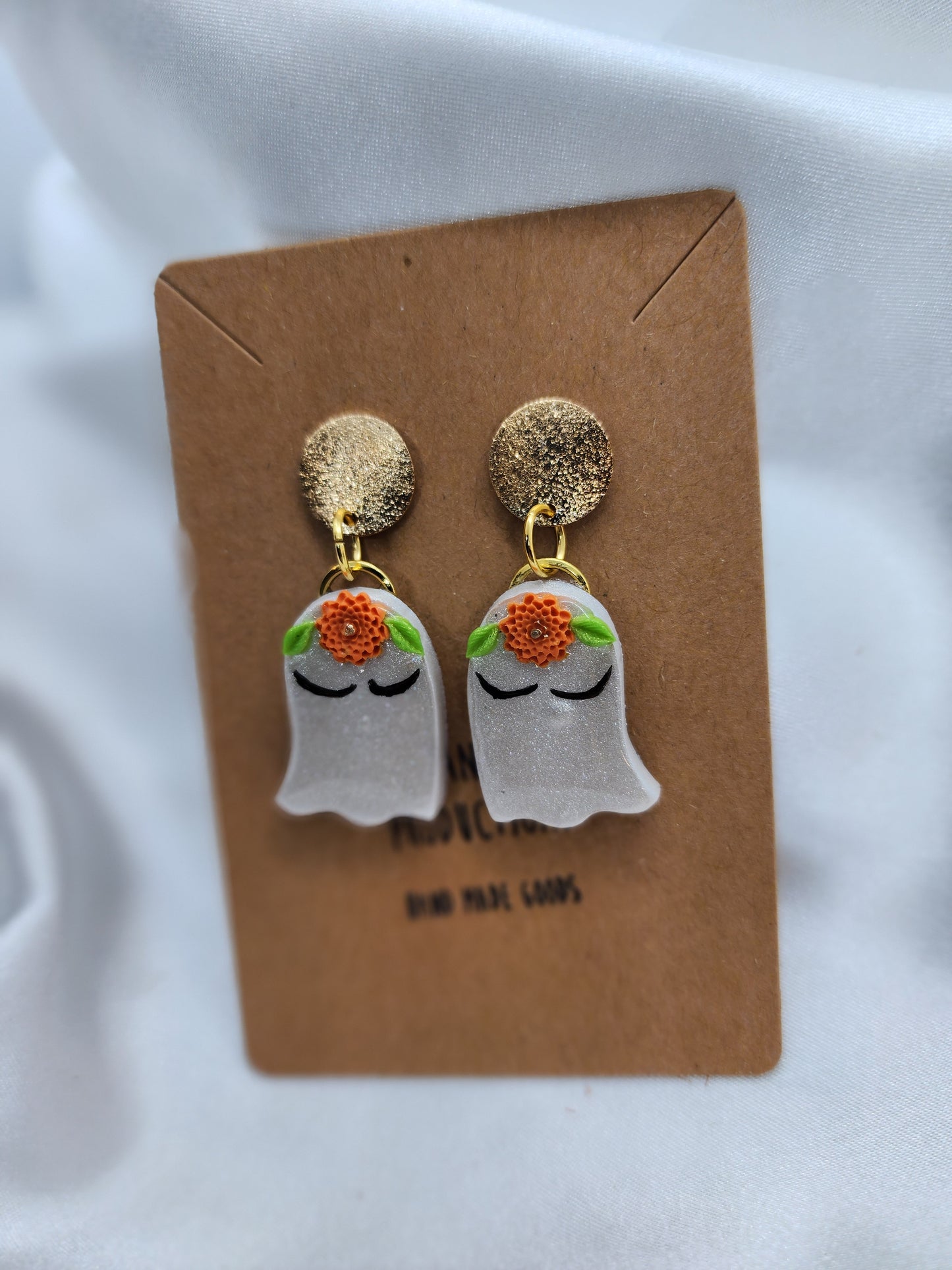 Orange Floral Ghost Earrings