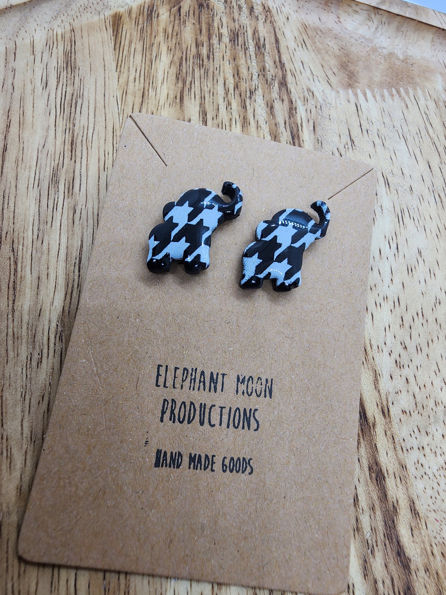 Houndstooth Elephant Stud Earrings