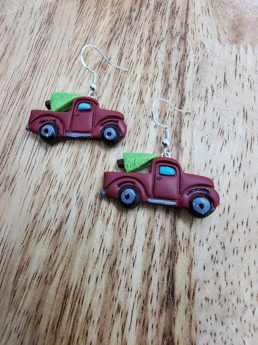 Christmas Tree Red Truck Earrings