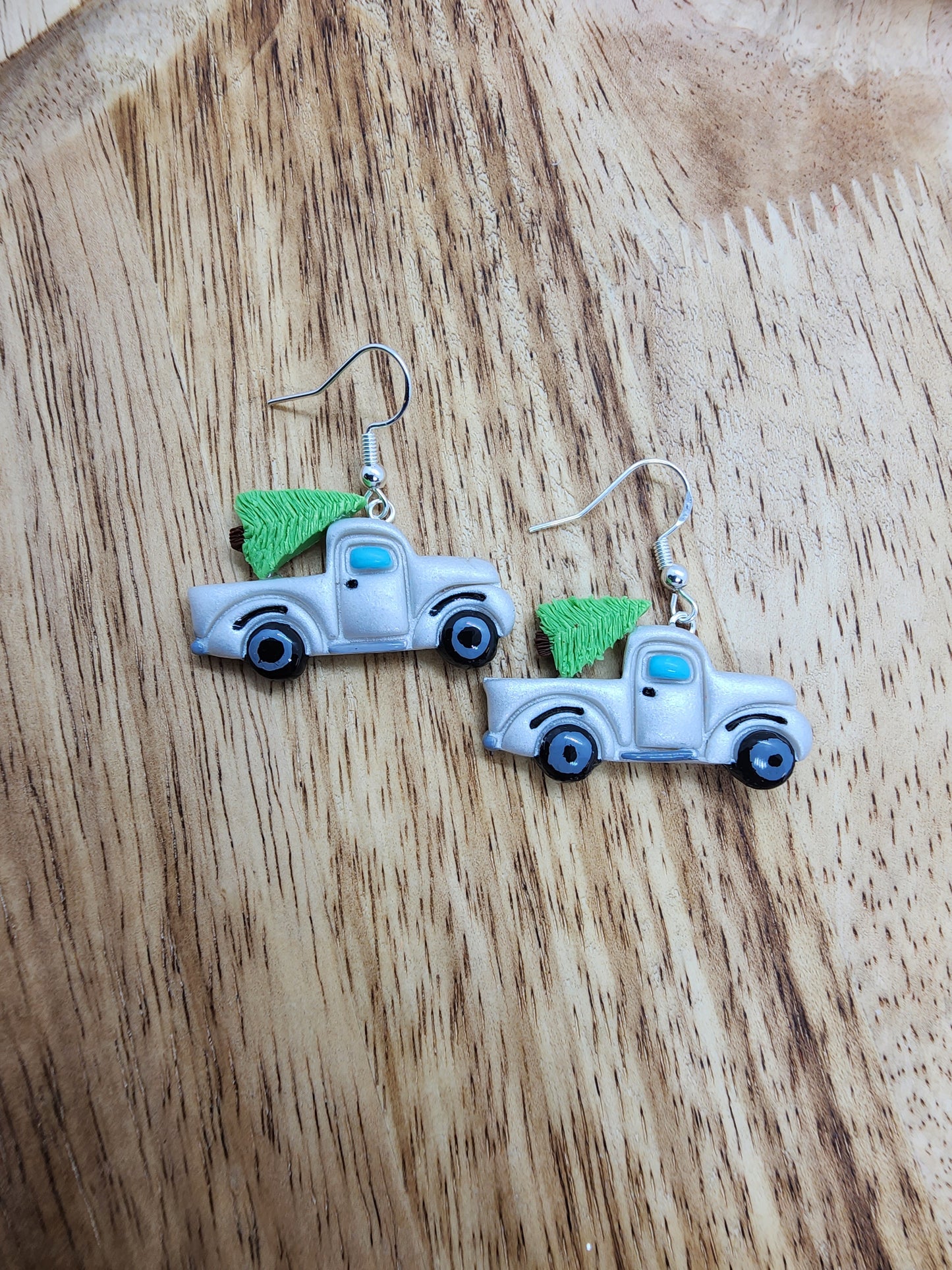 Christmas Tree White Truck Earrings