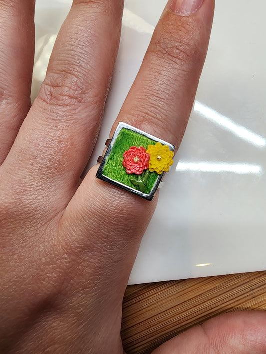Pink and Yellow Floral Ring