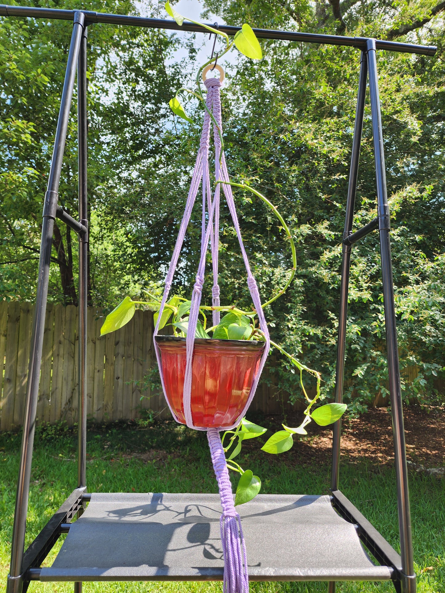 Purple Macrame Plant Holder Handcrafted