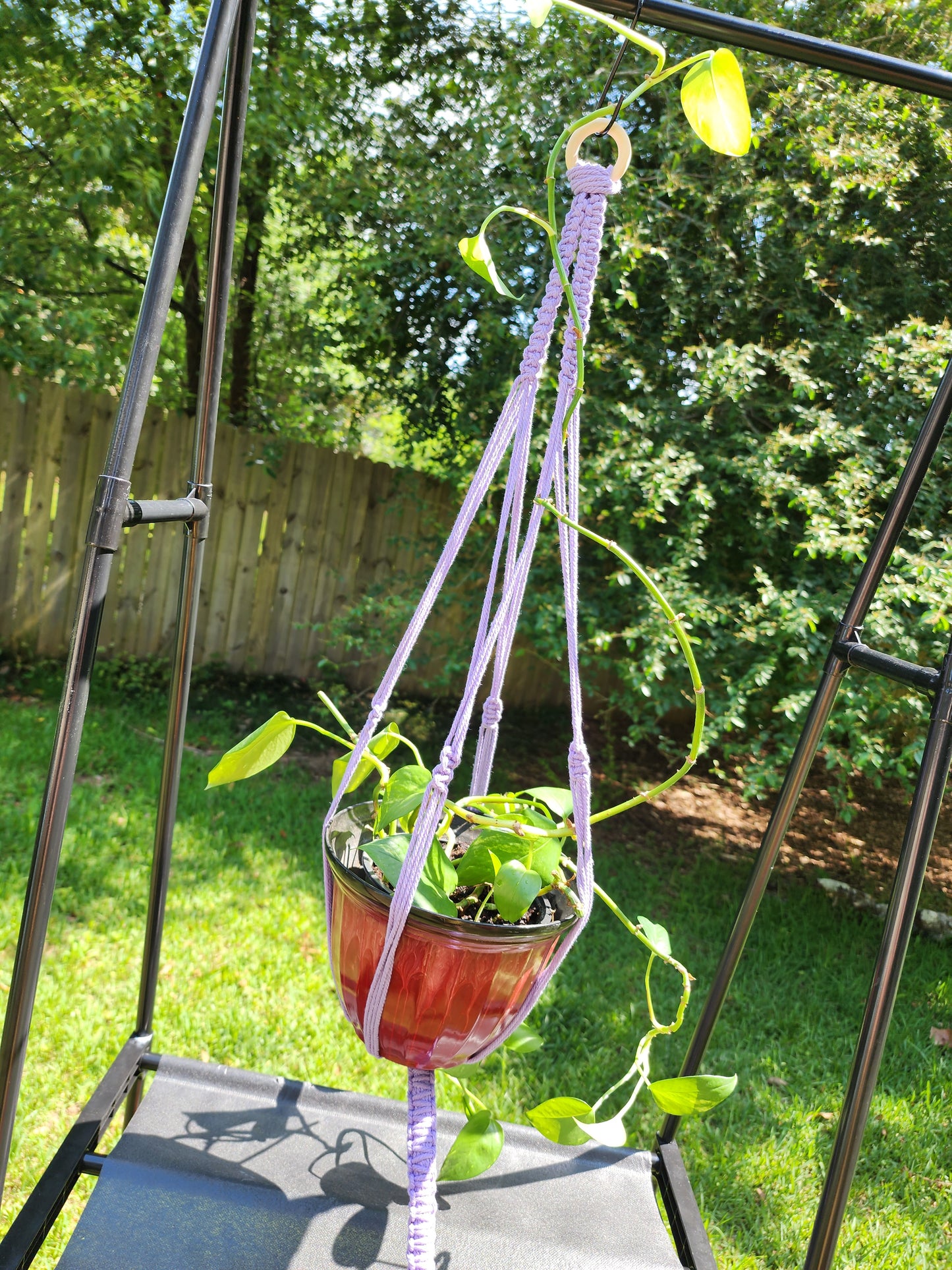 Purple Macrame Plant Holder Handcrafted