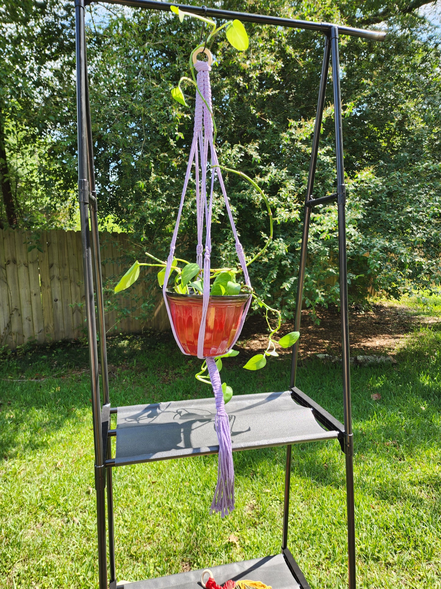 Purple Macrame Plant Holder Handcrafted