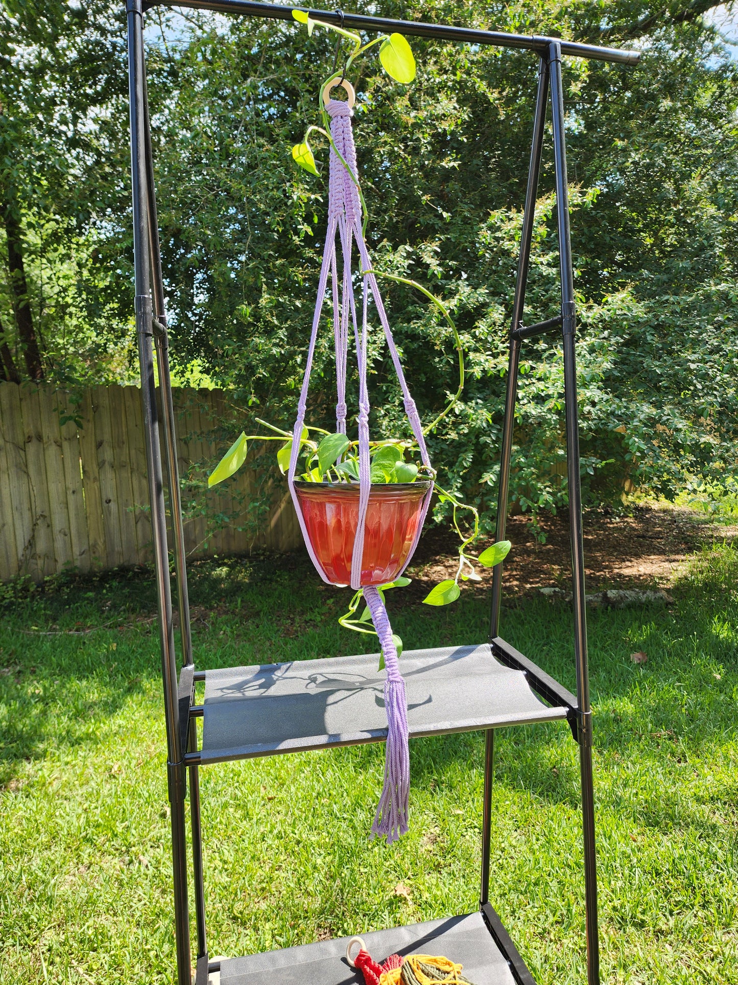 Purple Macrame Plant Holder Handcrafted