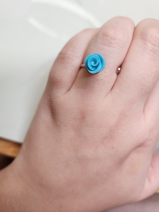 Blue Rose Stainless Steel Ring