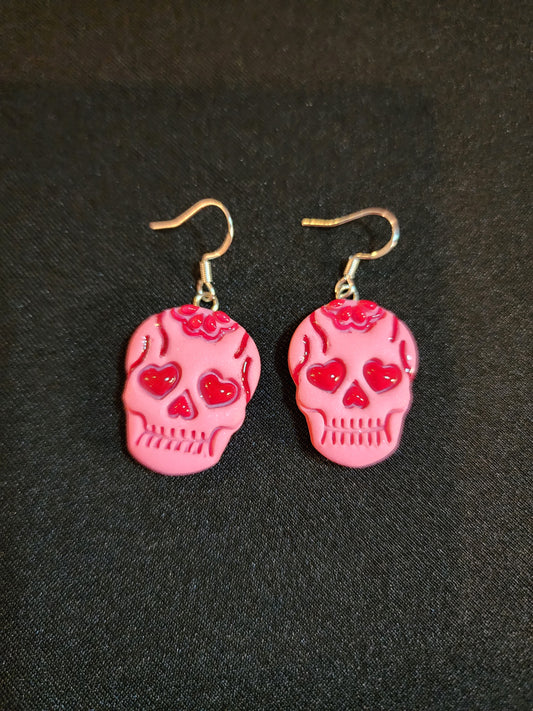 Skully Heart Clay Earrings