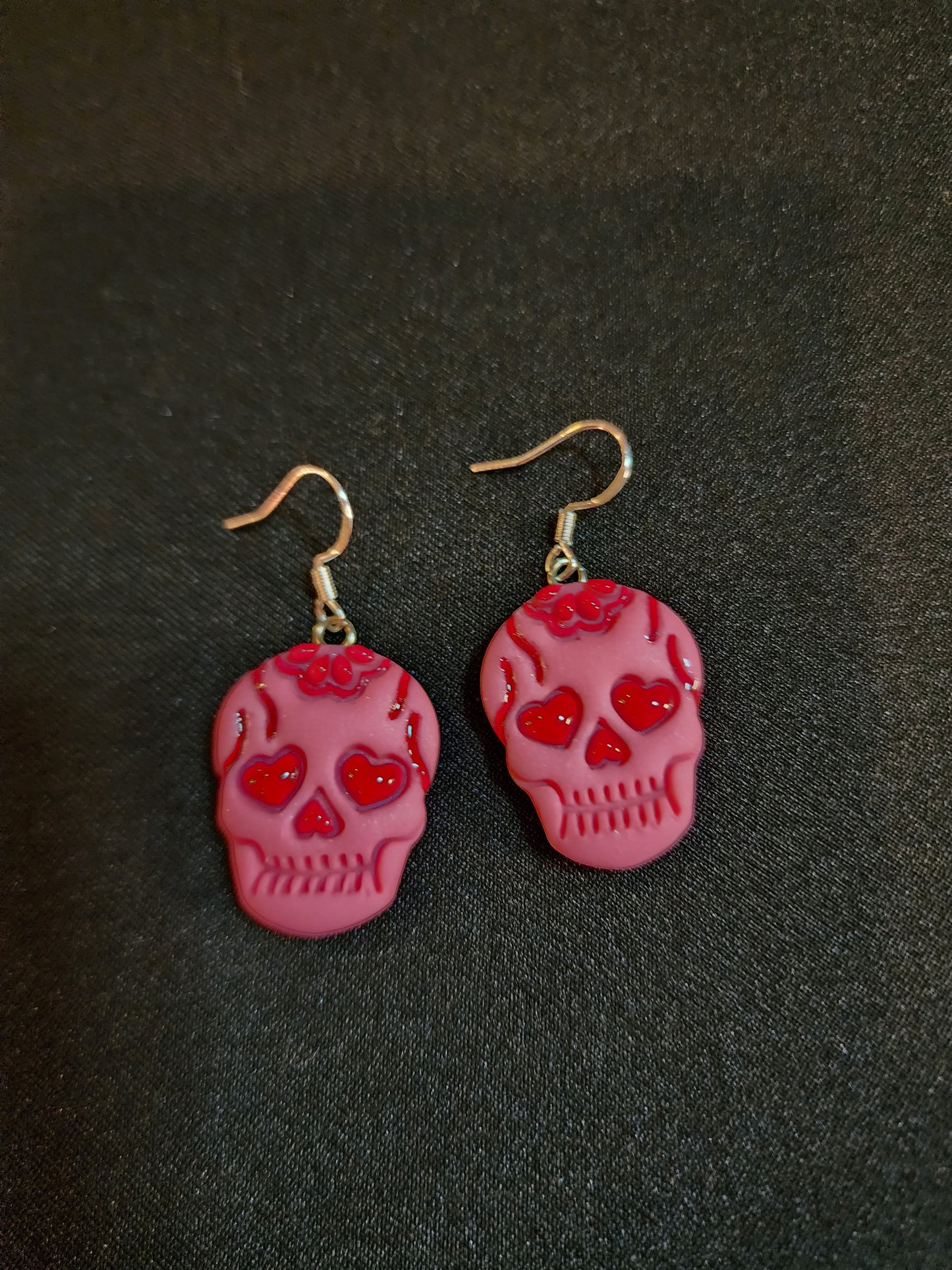 Skully Heart Clay Earrings