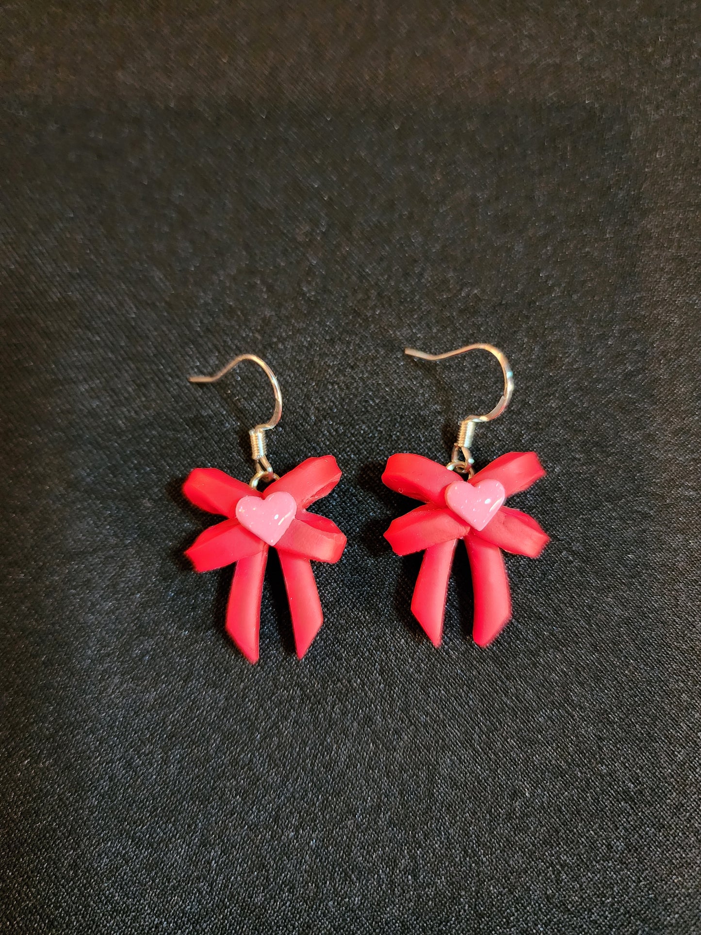 Small Heart Bow Clay Earrings