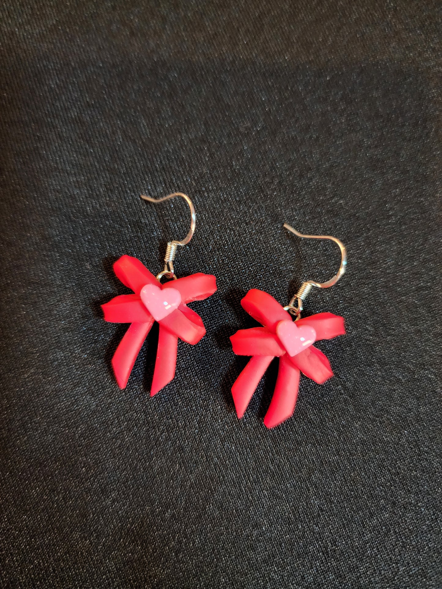 Small Heart Bow Clay Earrings