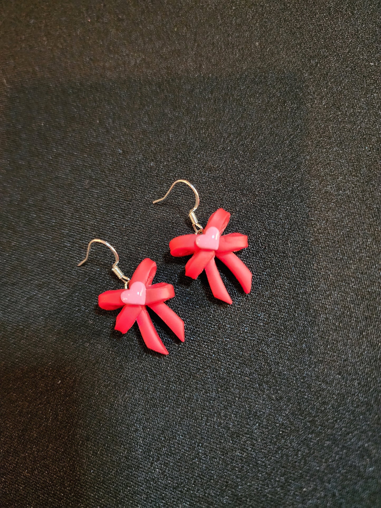 Small Heart Bow Clay Earrings