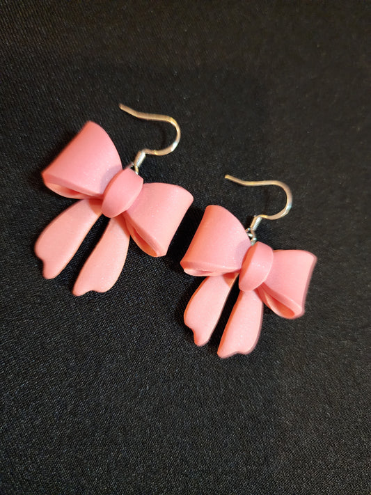 Pink Bow Clay Earrings