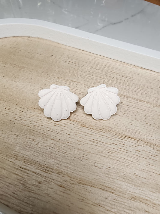 Glittery White Seashell Stud Earrings