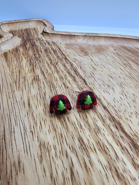 Tiny Lumberjack Christmas Tree Stud Earrings