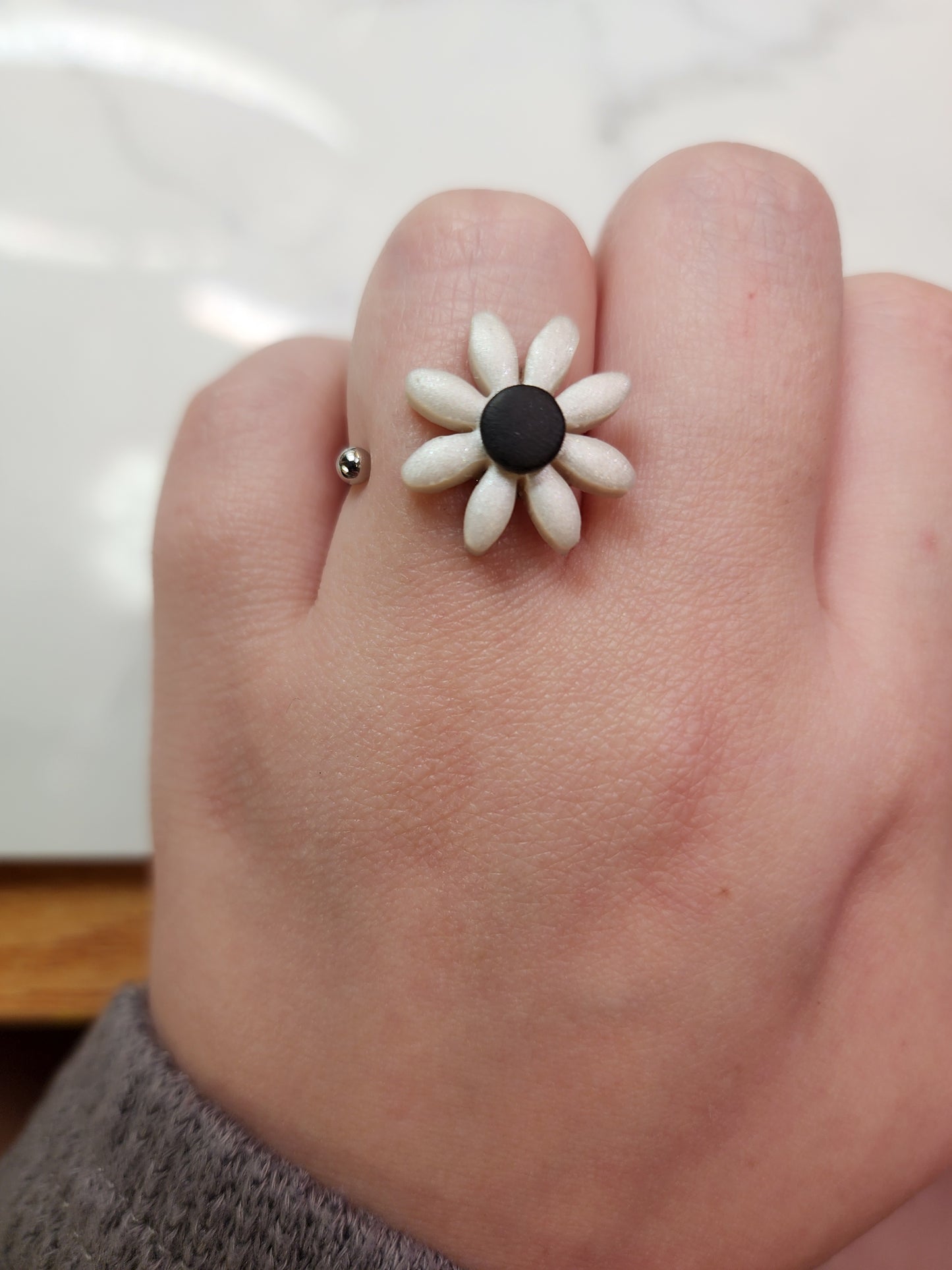 White Floral Ring Stainless Steel