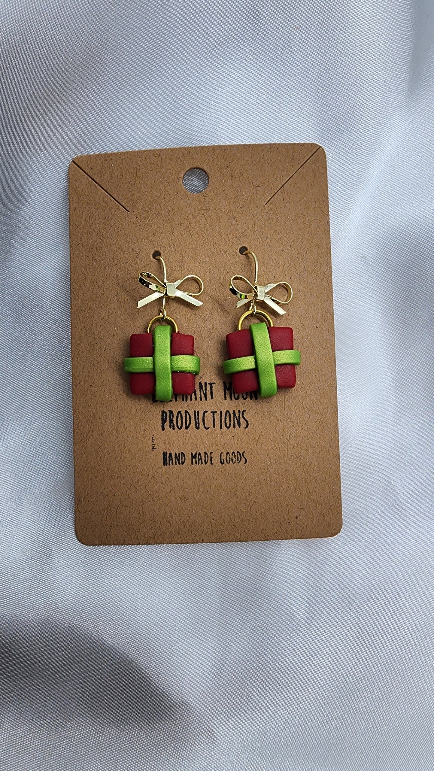 Christmas Present Earrings Brass Hooks