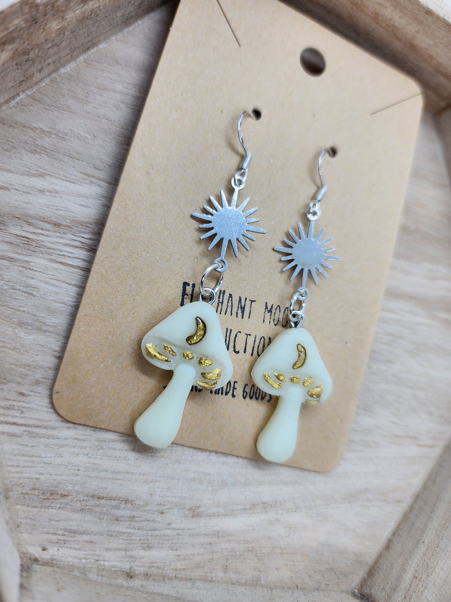 Mushrooms Moon & Stars Glow in the Dark Earrings