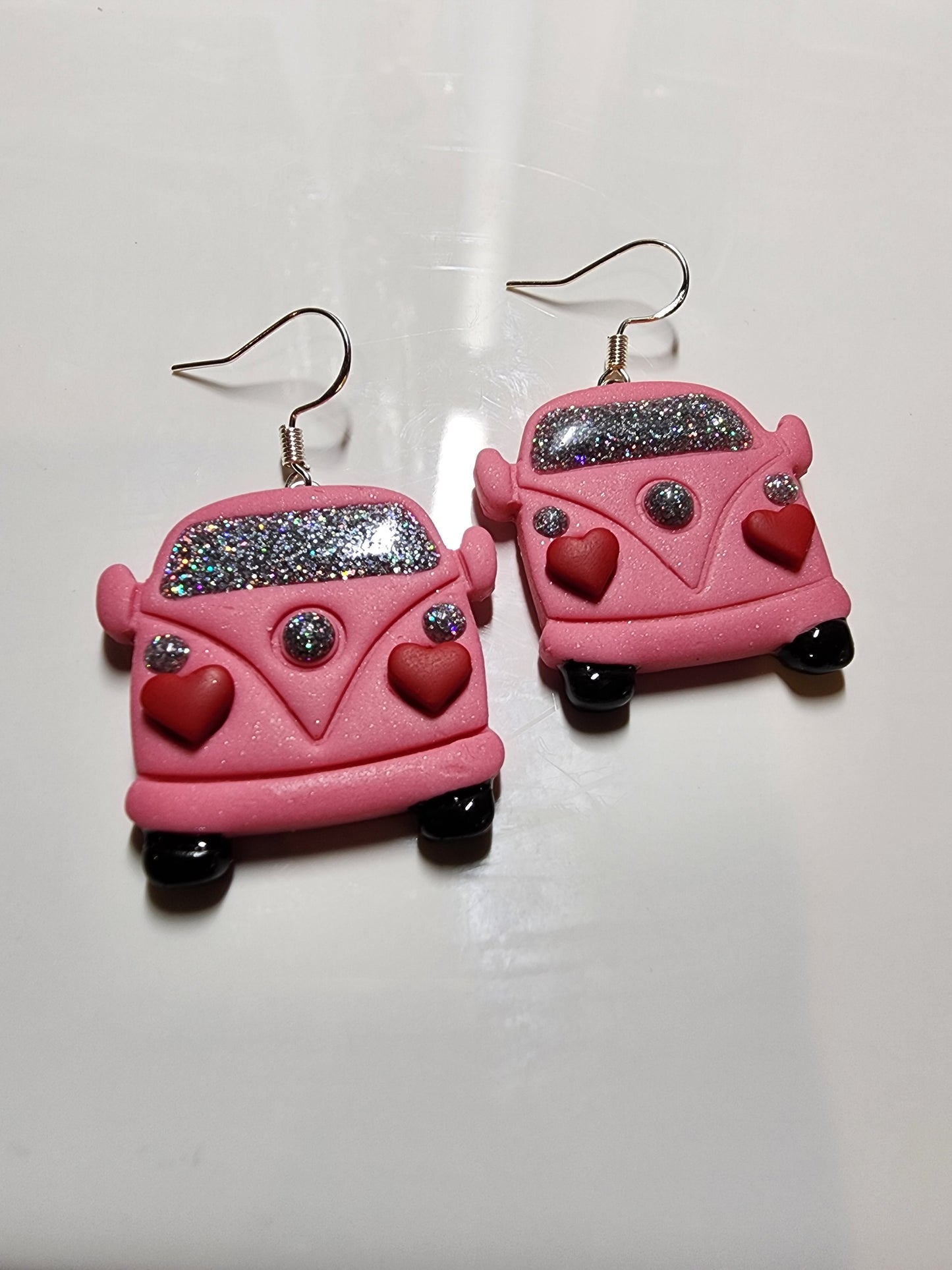 Pink VW Van Earrings Valentines 925 sterling silver jewelry
