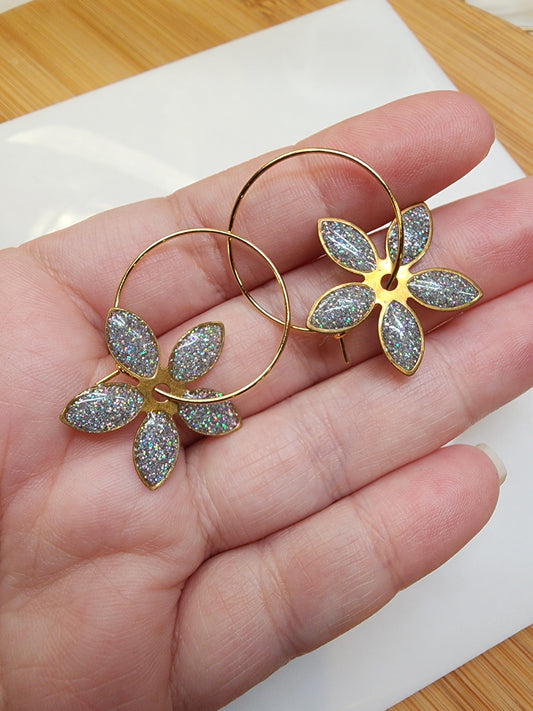 Holographic Flower 18K Gold Hoop Earrings