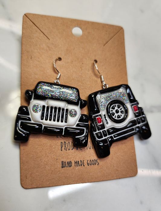 White Jeep Earrings Handmade