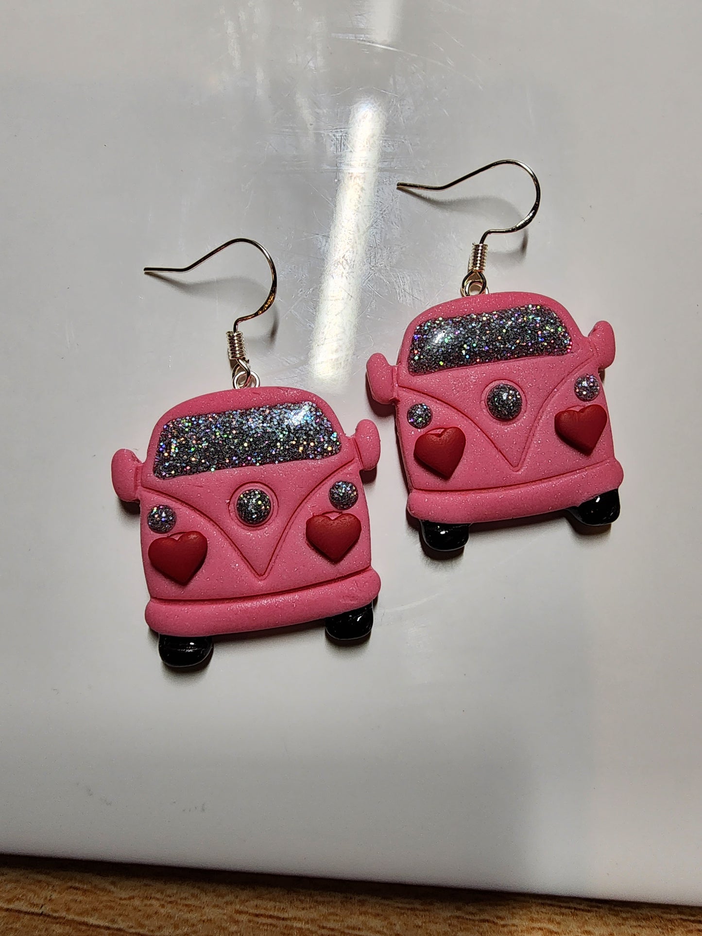 Pink VW Van Earrings Valentines 925 sterling silver jewelry